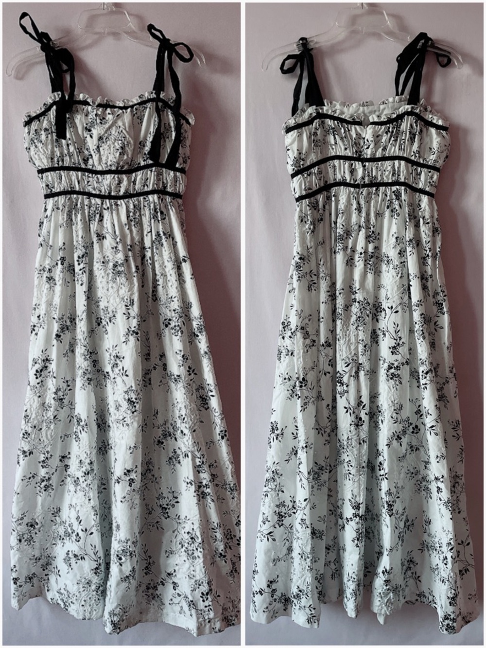 Black & White Floral Cottage Lace Embroidered Midi Dress 🔲🌿🤍